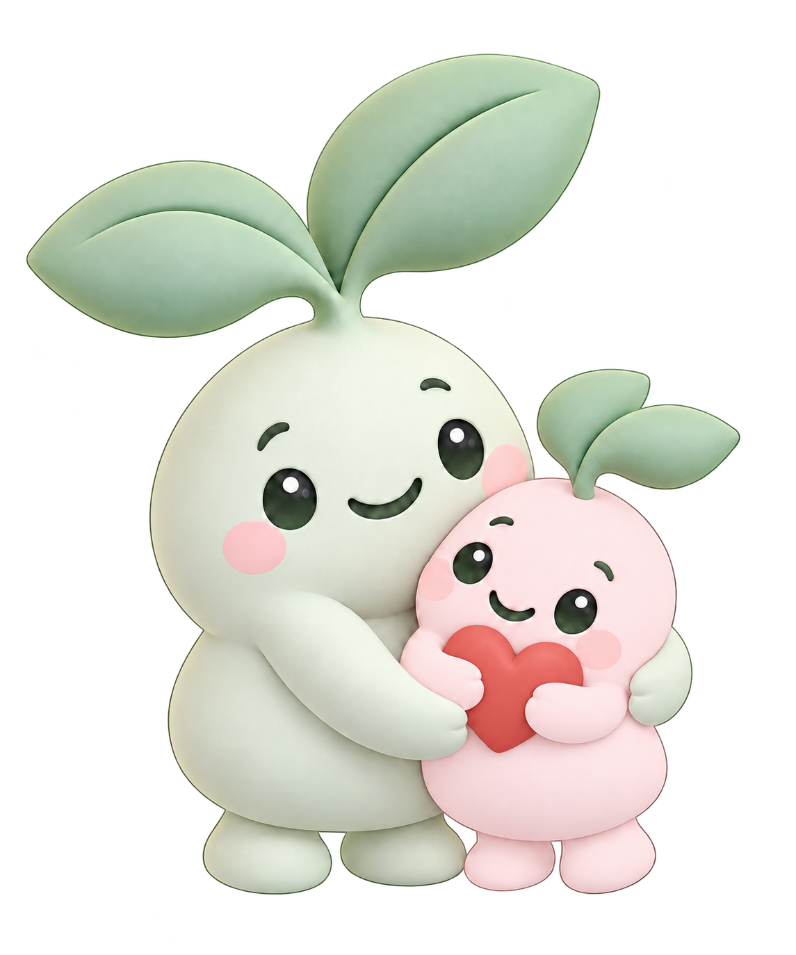 Bé nhỏ hồng sữa ôm trái tim đỏ, bé Mầm xanh lớn vòng tay ôm bé nhỏ
